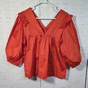 Harshman Coral Cheryl Cotton Ruffle Blouse Size S‎ NWT
